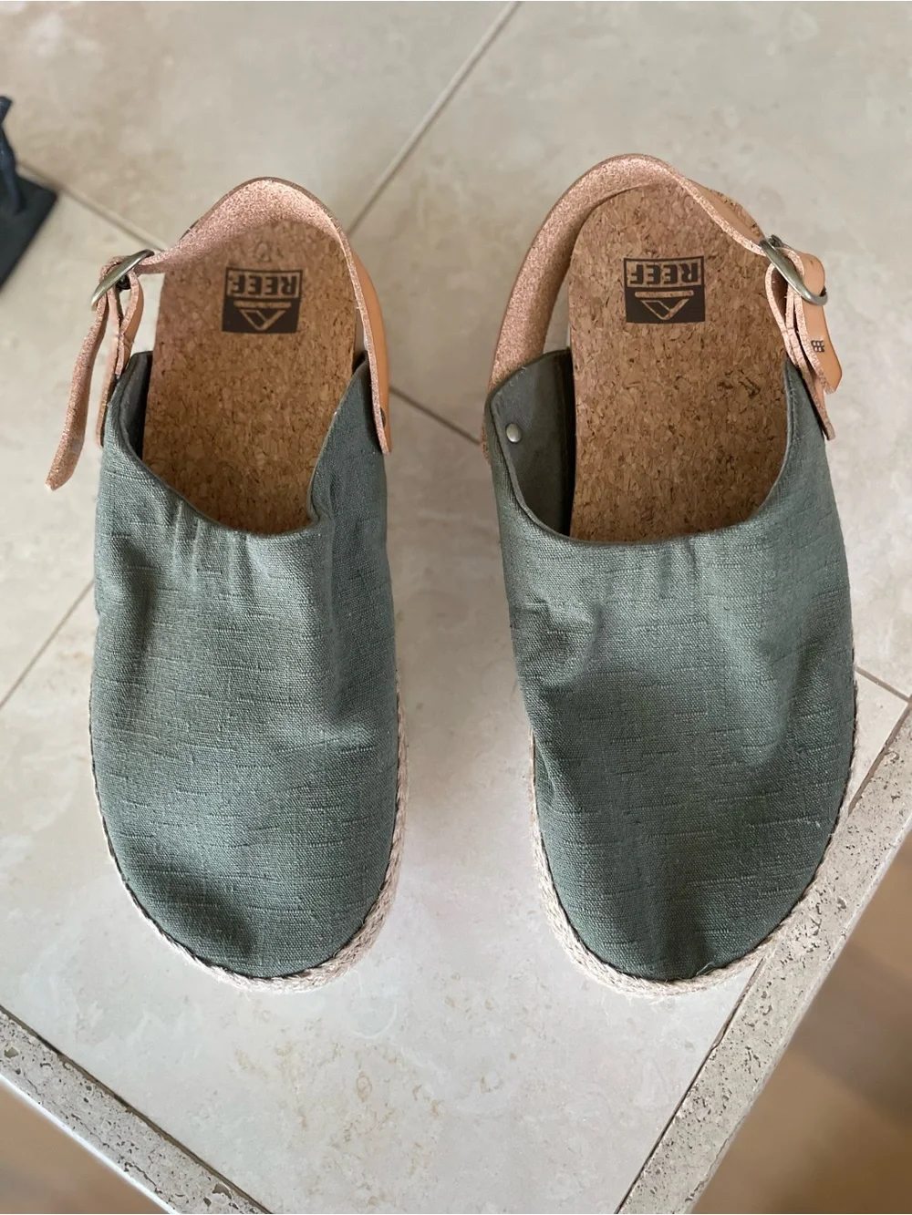 Reef Women’s NWOT Green Solid Cushioned Slingback Clog Sandals Cork Insole W 9